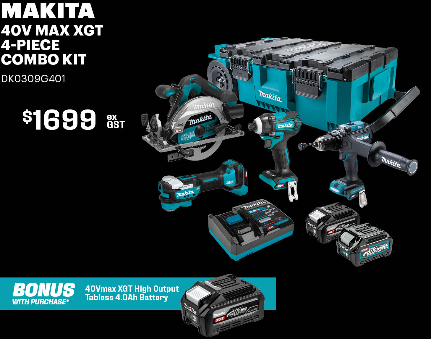 MAKITA 40V MAX XGT 4-PIECE COMBO KIT